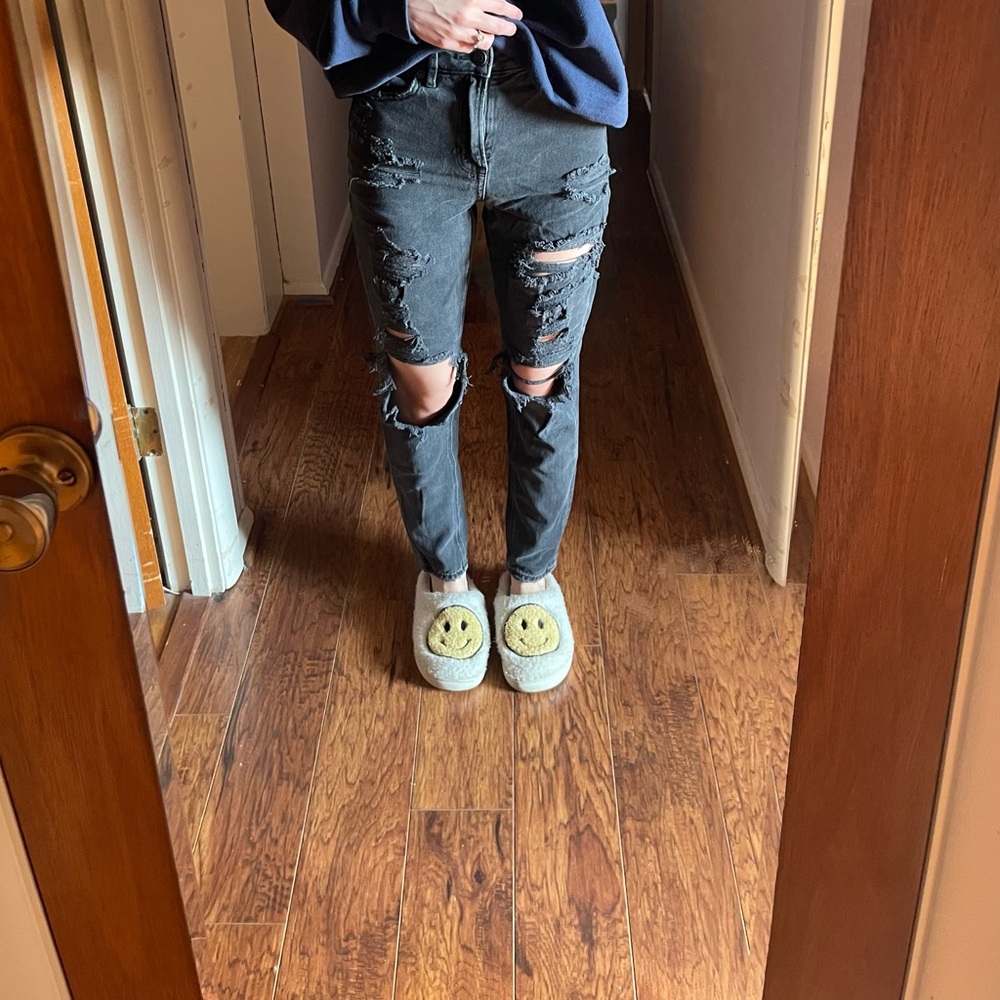 Distressed Black Mom Jeans